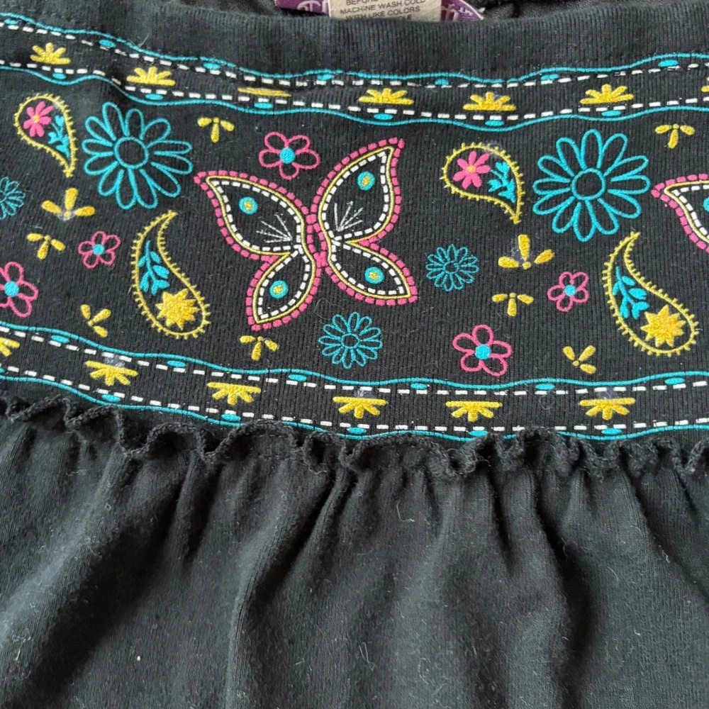 Cupid's Cup Kids Black Butterfly Embroidered Boho Skirt Size‎ M 10/12 K21990SX